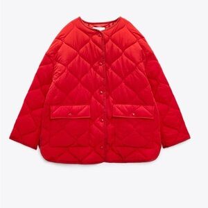 ZARA WOMEN OVERSIZED PUFFER JACKET Quilted COAT RED 0518/056 Small